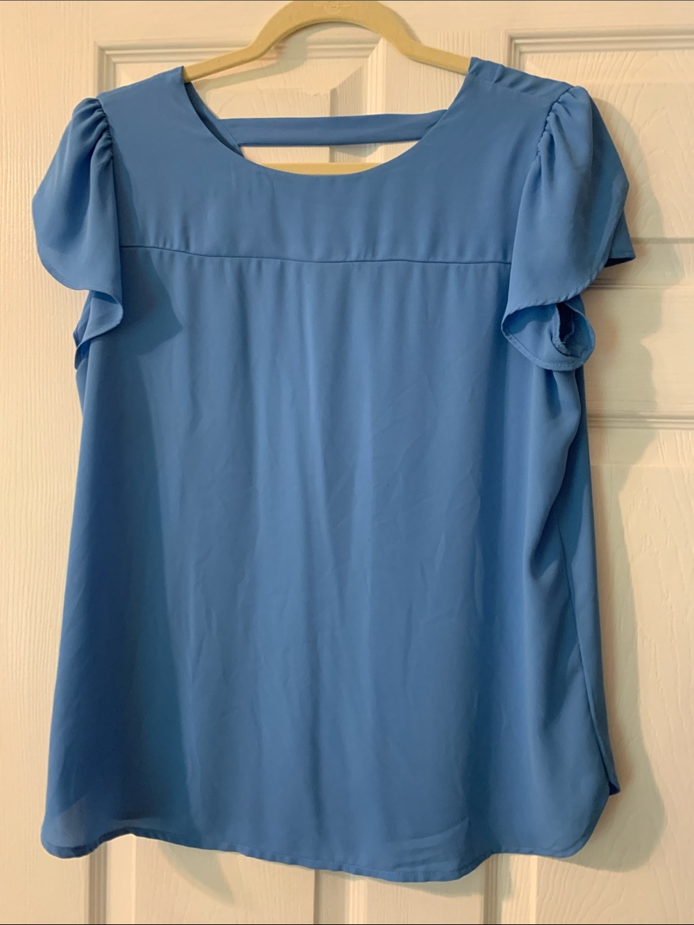 LOFT Powder Blue Flutter Sleeve Blouse